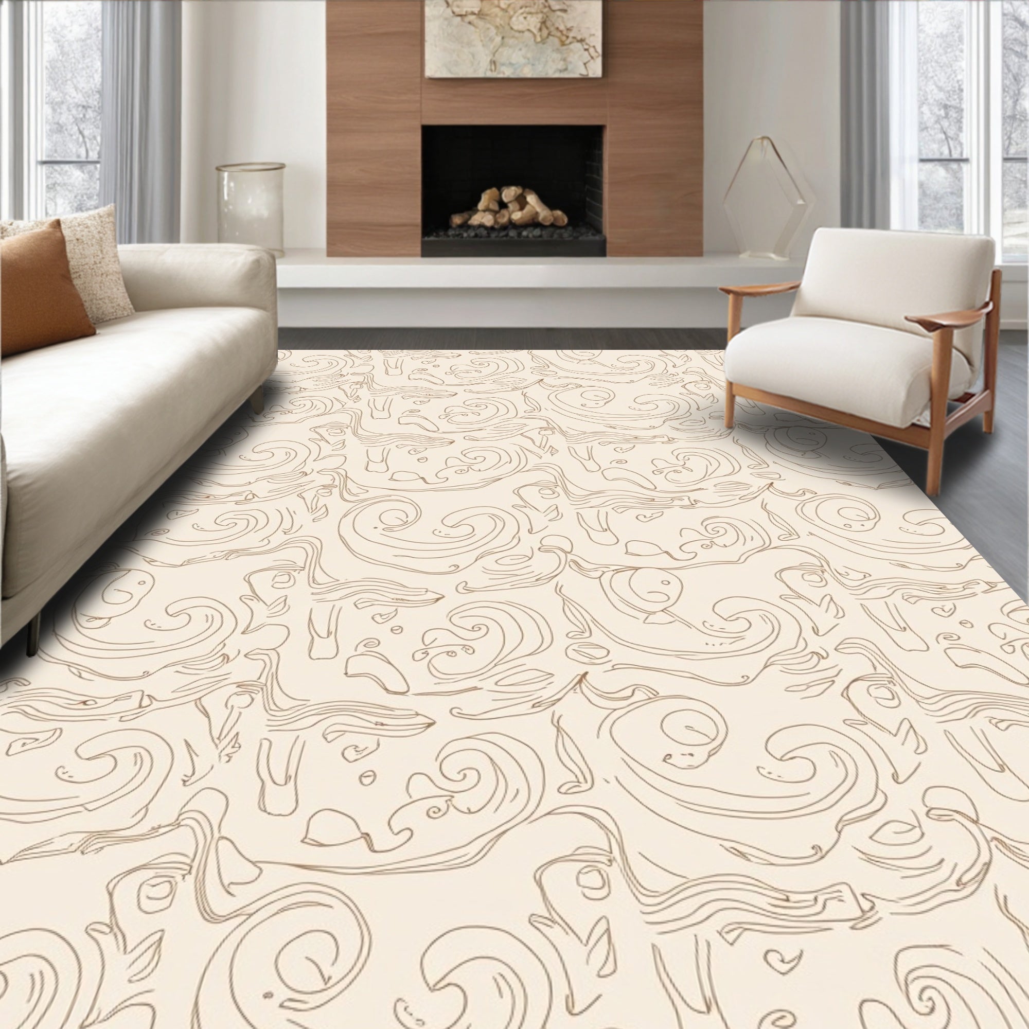 Whimsical Swirling Line Art Pattern Rug