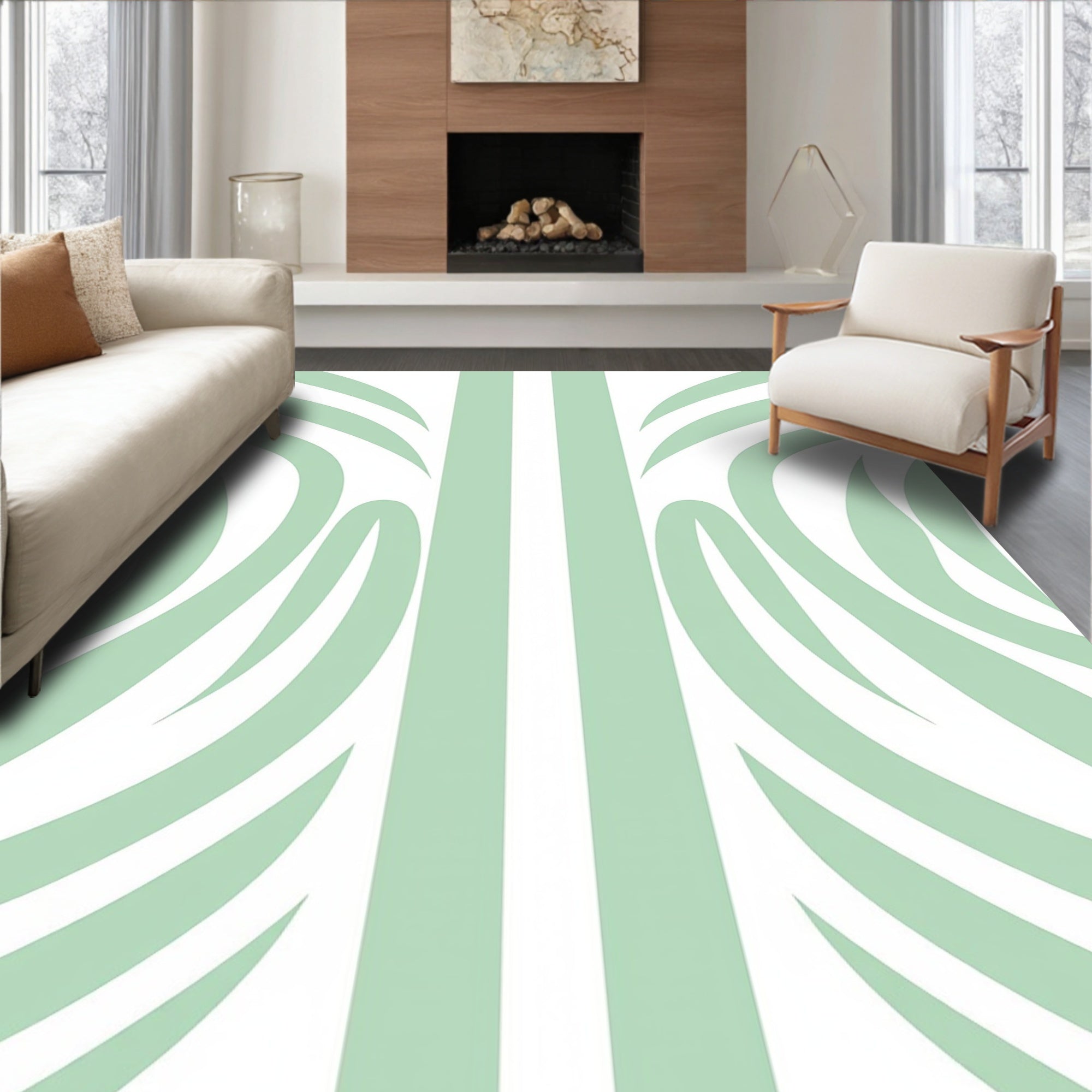 Soft Sage Abstract Stripe Motif Rug