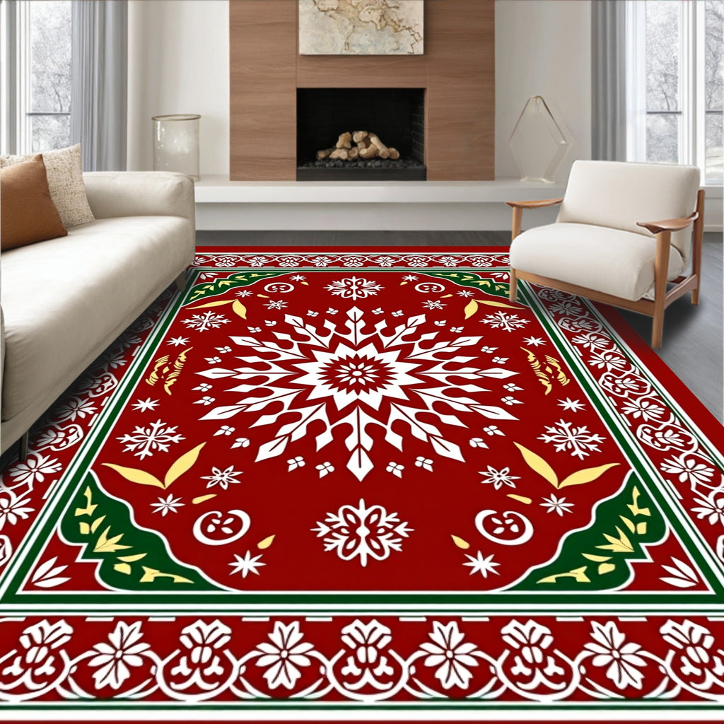 Intricate Red White Floral Medallion Style Rug