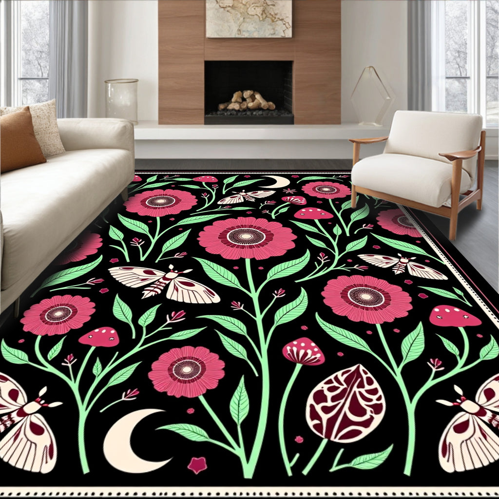 Celestial Floral Moth Pattern Design Rug