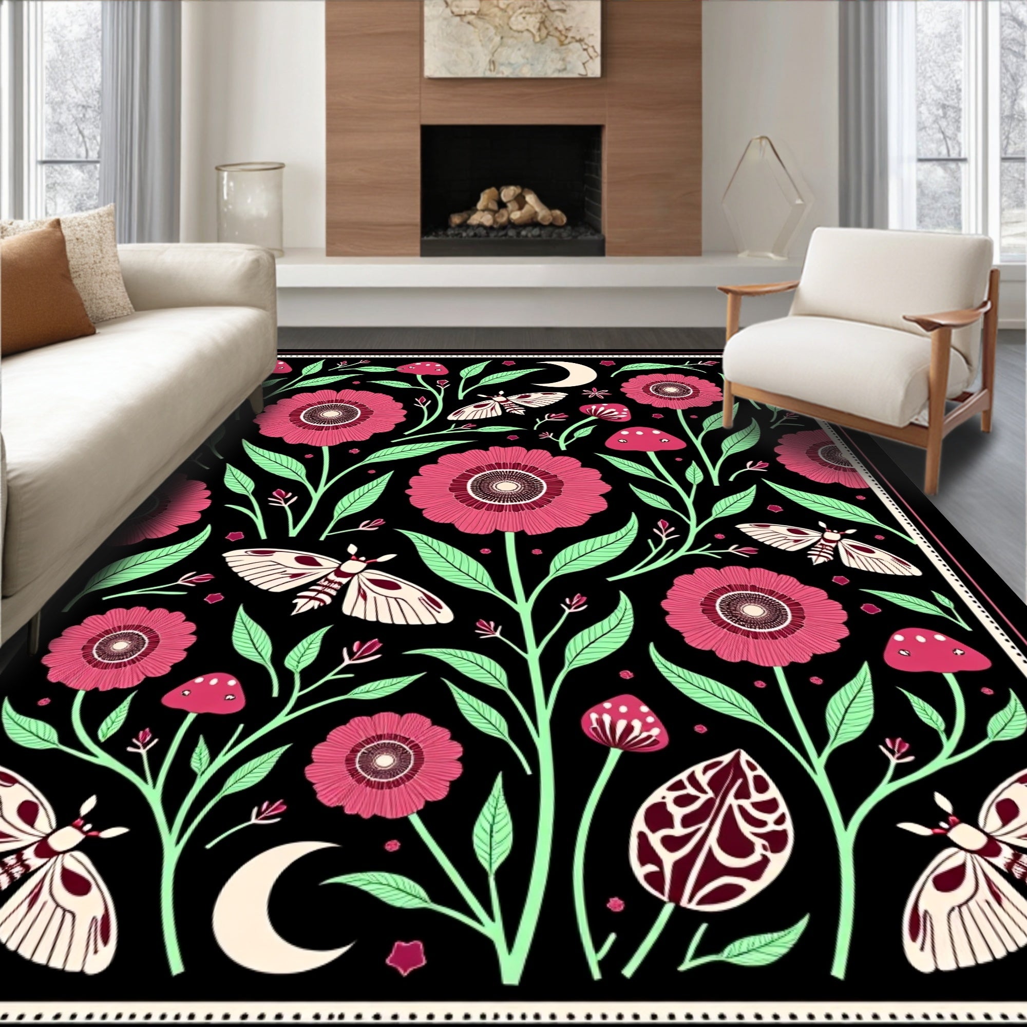 Celestial Floral Moth Pattern Design Rug