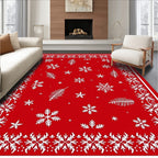 Red Snowflake Pine Branch Medley Rug