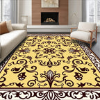 Elegant Yellow Floral Scroll Pattern Rug