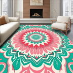 Intricate Teal Pink Flower Mandala Pattern Rug