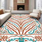 Ornate Coral Teal Abstract Design Rug
