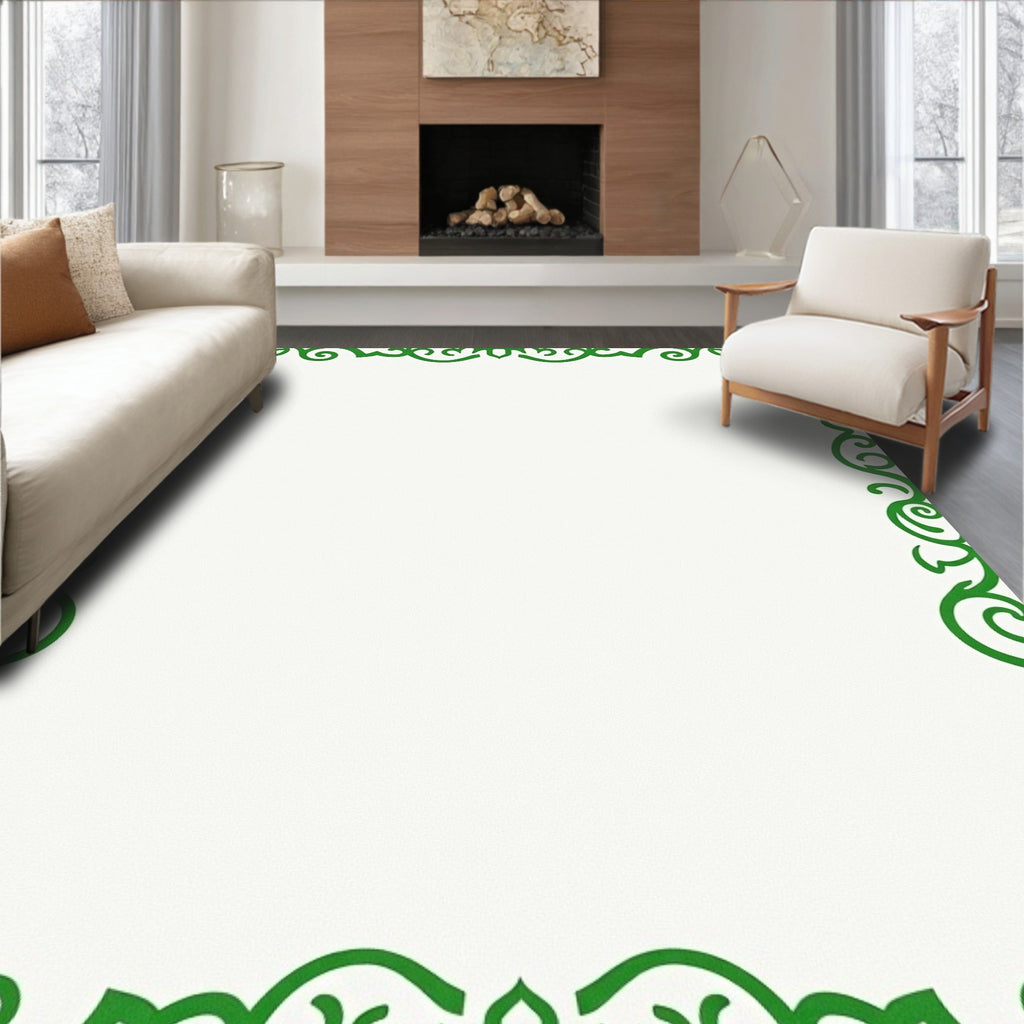 Elegant Green Scrollwork Patterned Rug