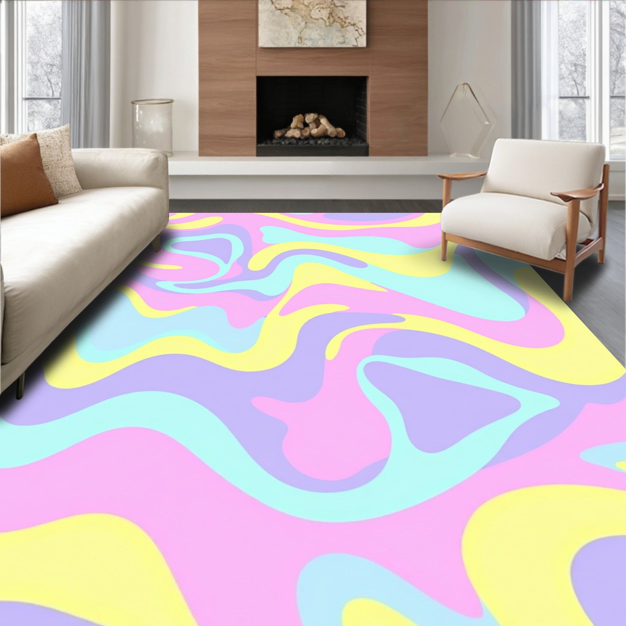 Pastel Swirl Abstract Flow Pattern Rug