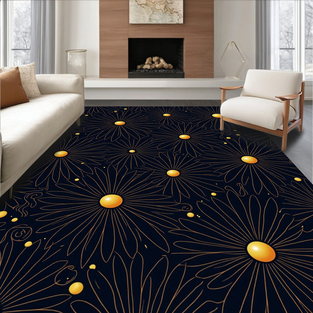 Dark Floral Sunburst Arrangement Rug