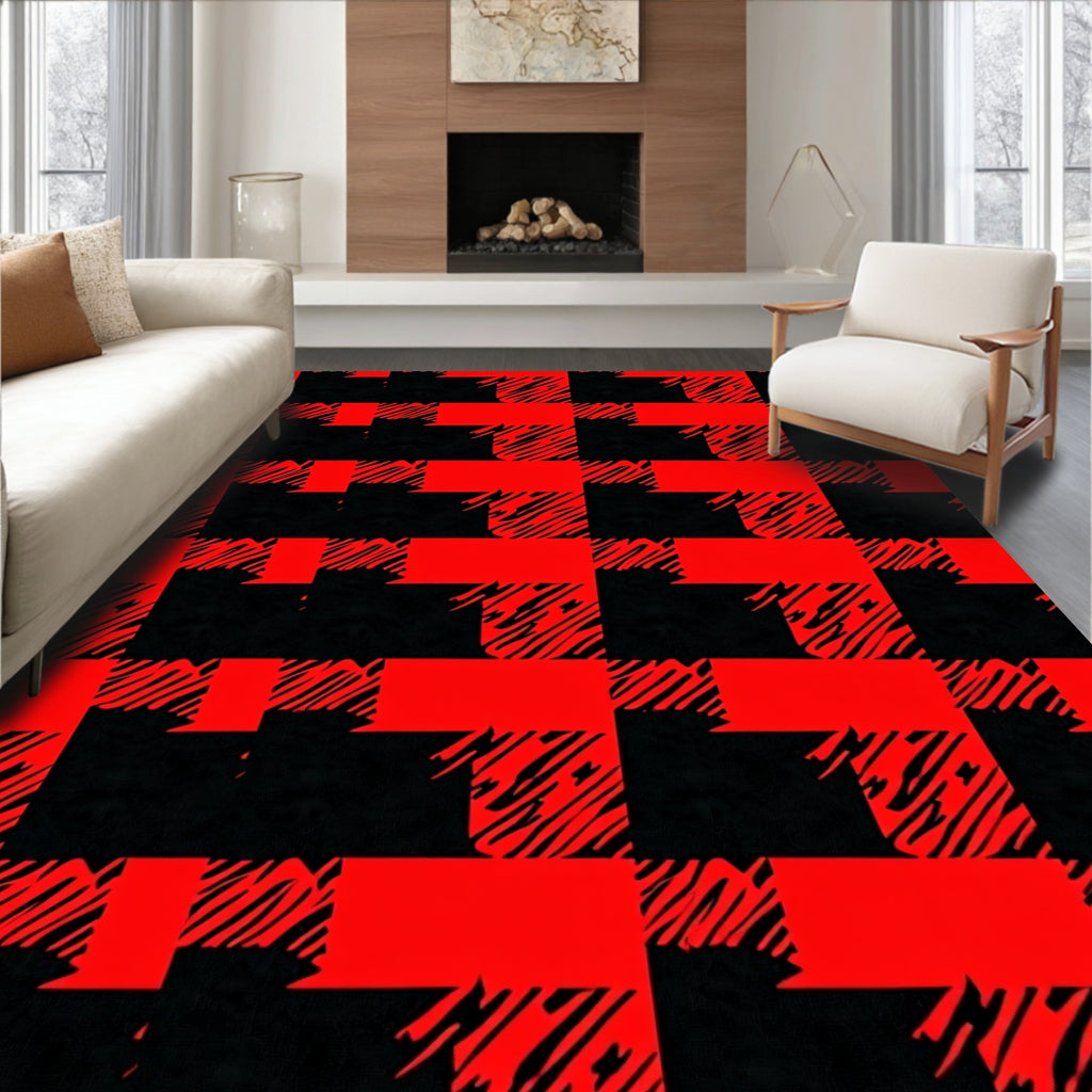 Bold Red Black Buffalo Check Design Rug