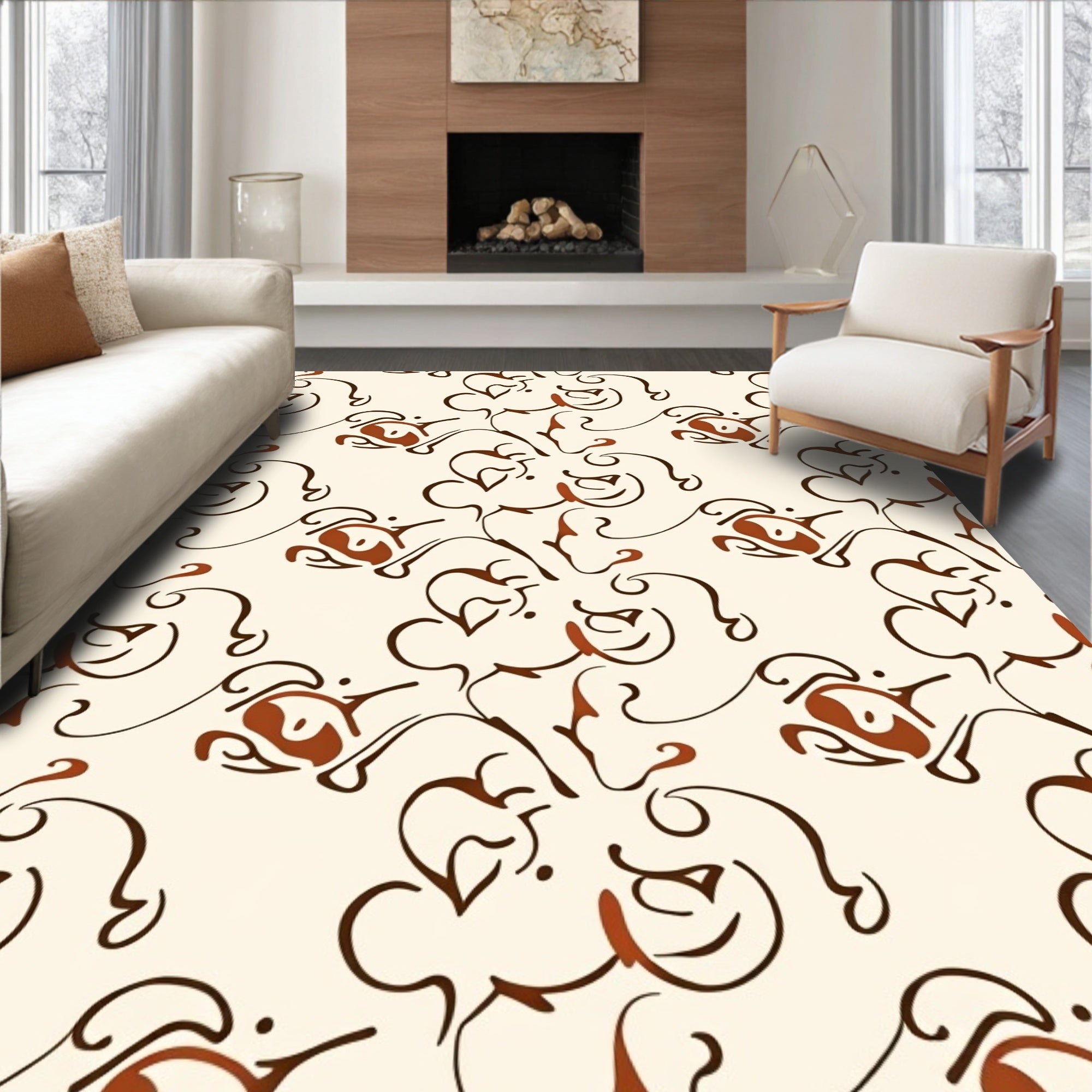 Retro Floral Swirls Pattern Rug