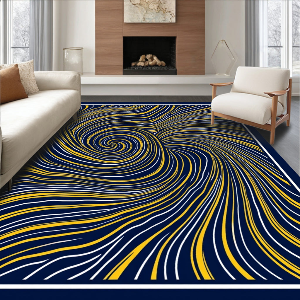 Swirling Blue Yellow White Abstract Pattern Rug