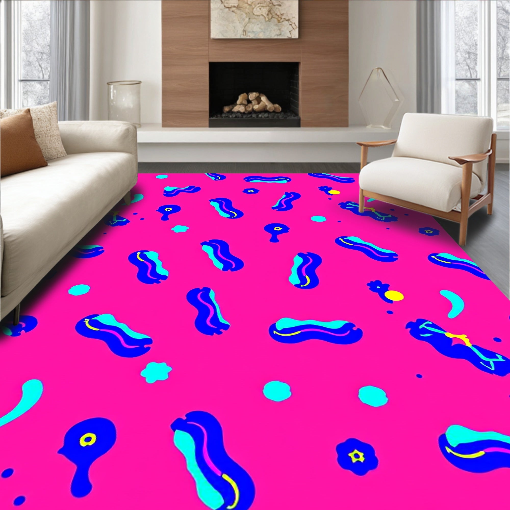 Vivid Abstract Shapes Pattern Rug