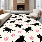 Playful Black Cats Paw Prints Pattern Rug