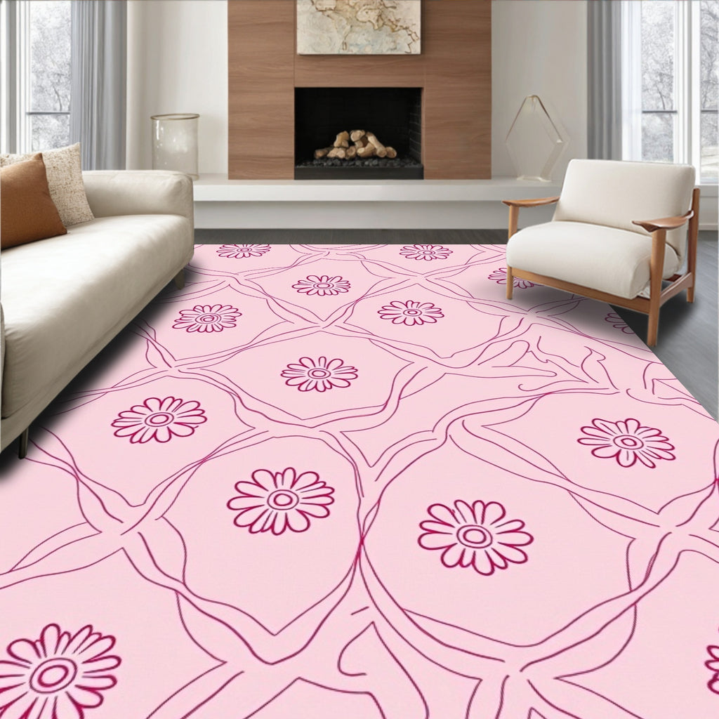 Pink Floral Lattice Pattern Rug