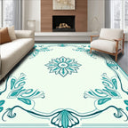 Teal Floral Arch Motif Design Rug