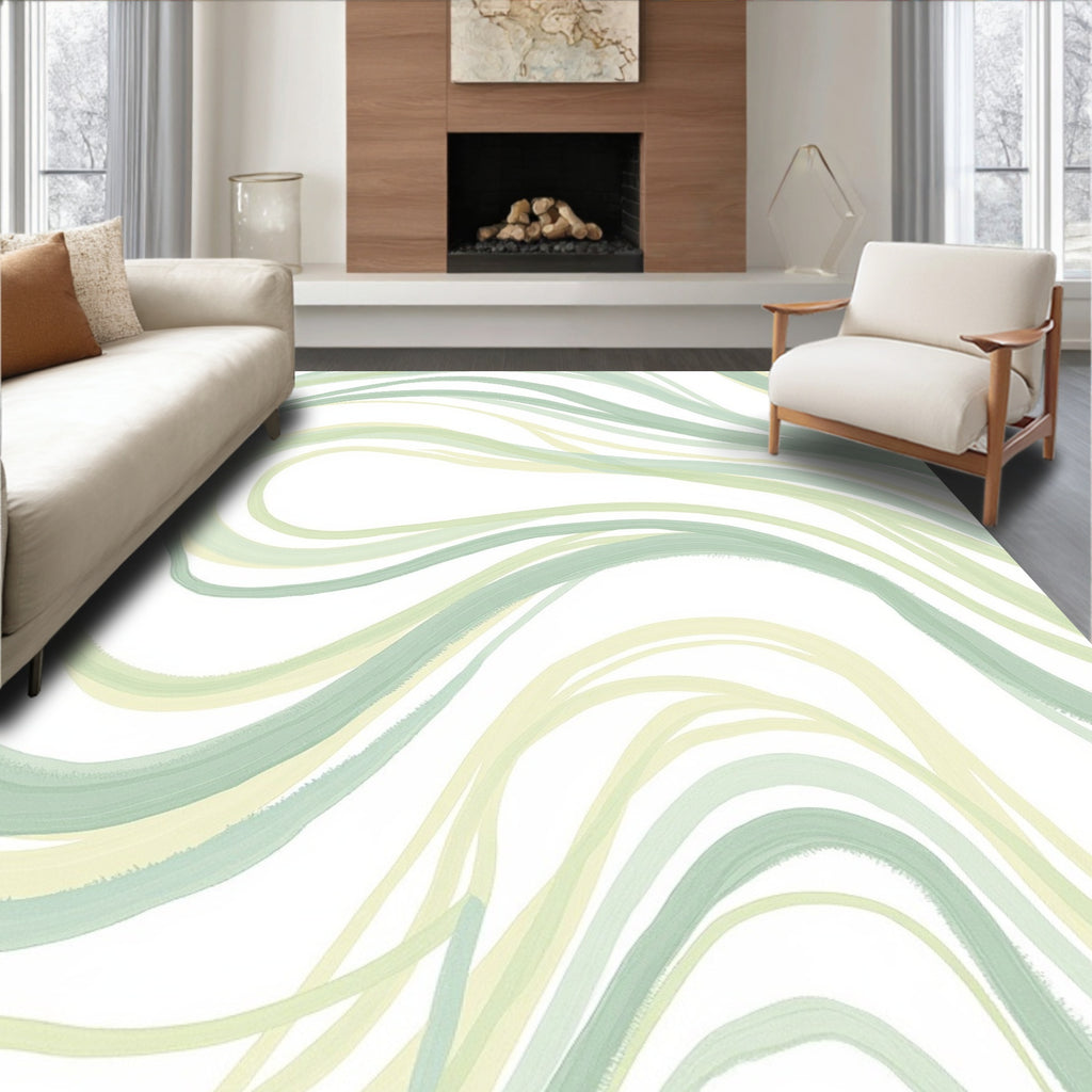 Soft Green Abstract Wavy Stripes Rug