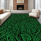 Green Swirls Waves Pattern Rug