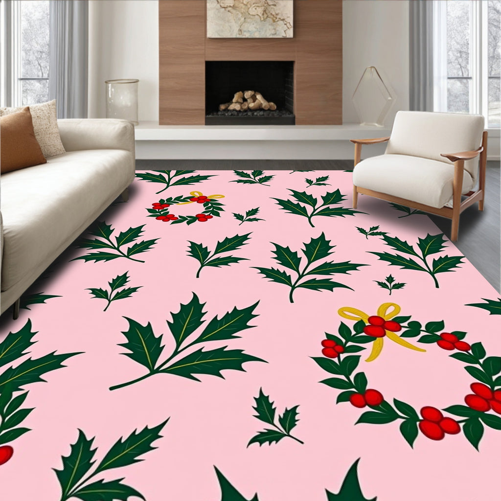 Pink Holly Berry Wreath Garland Rug