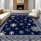 Deep Blue Snowflake Border Rug