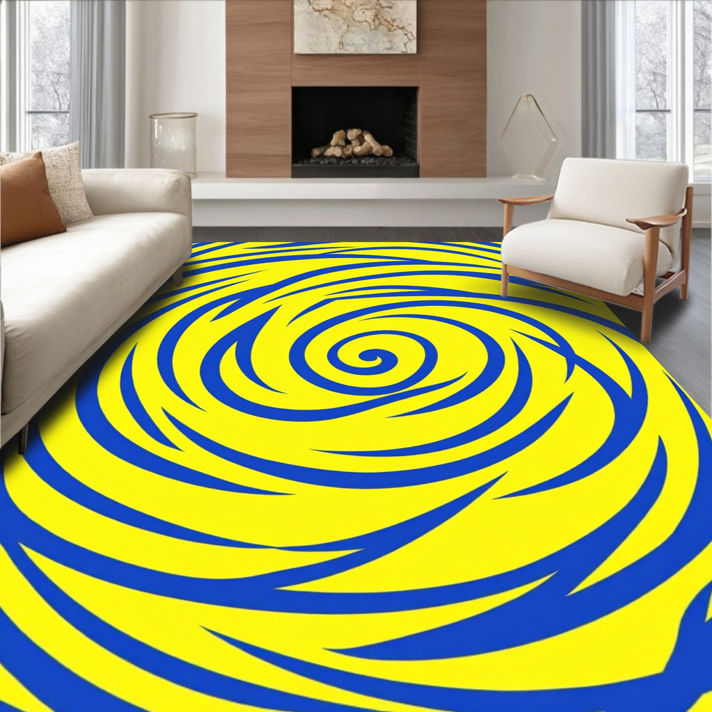 Vibrant Yellow Swirl Pattern Rug