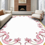 Ornate Pink Gold Floral Design Rug