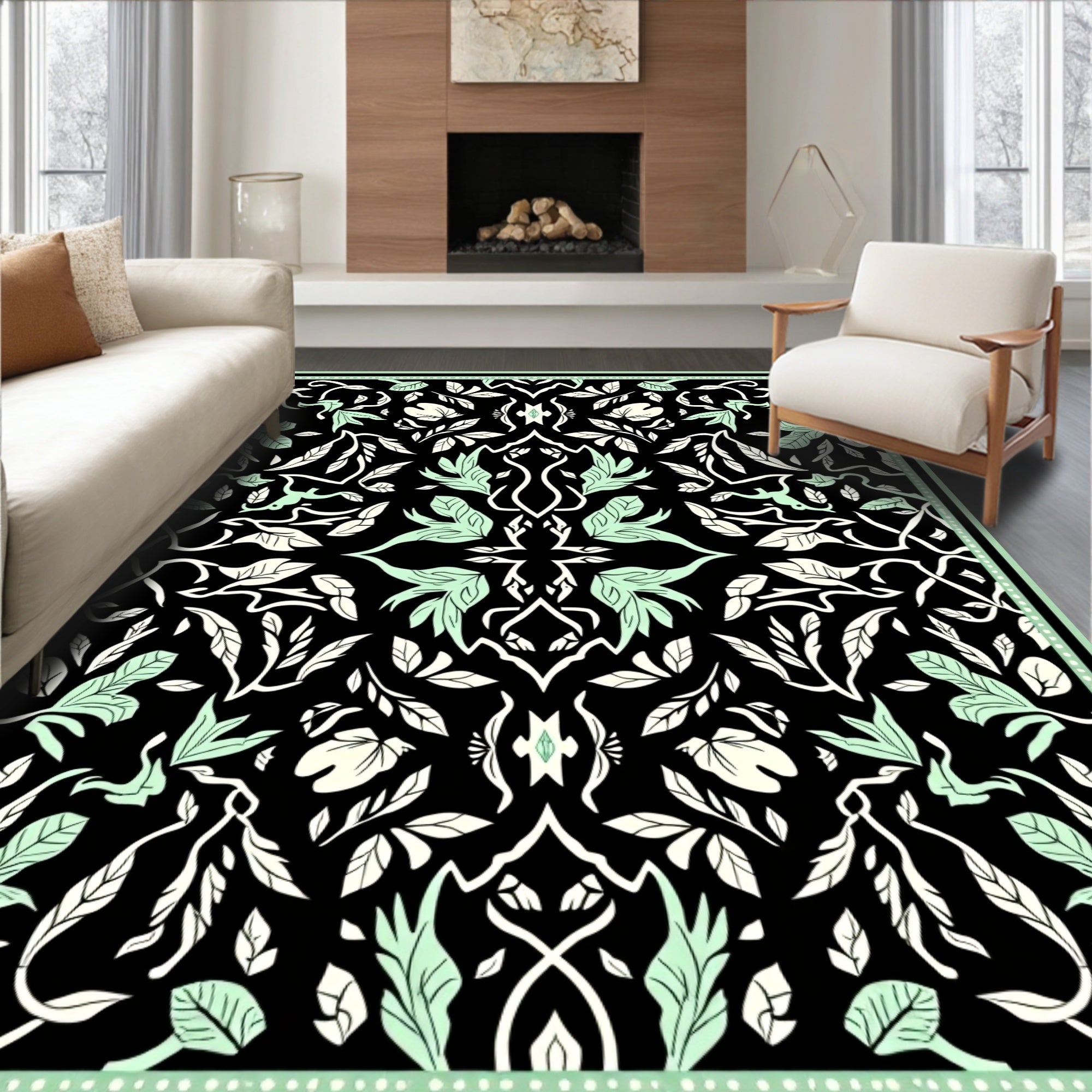 Botanical Symmetry Style Art Rug
