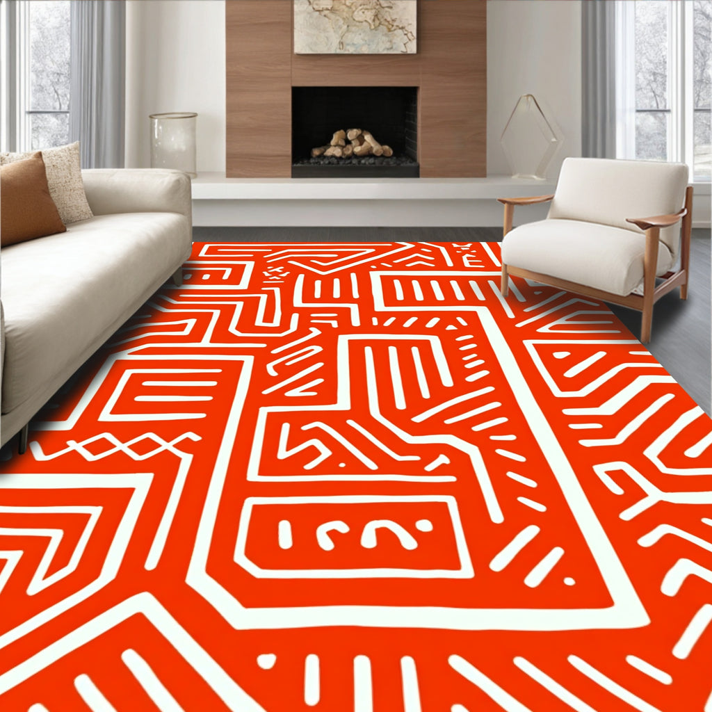 Bold Labyrinth Geometric Abstract Design Rug