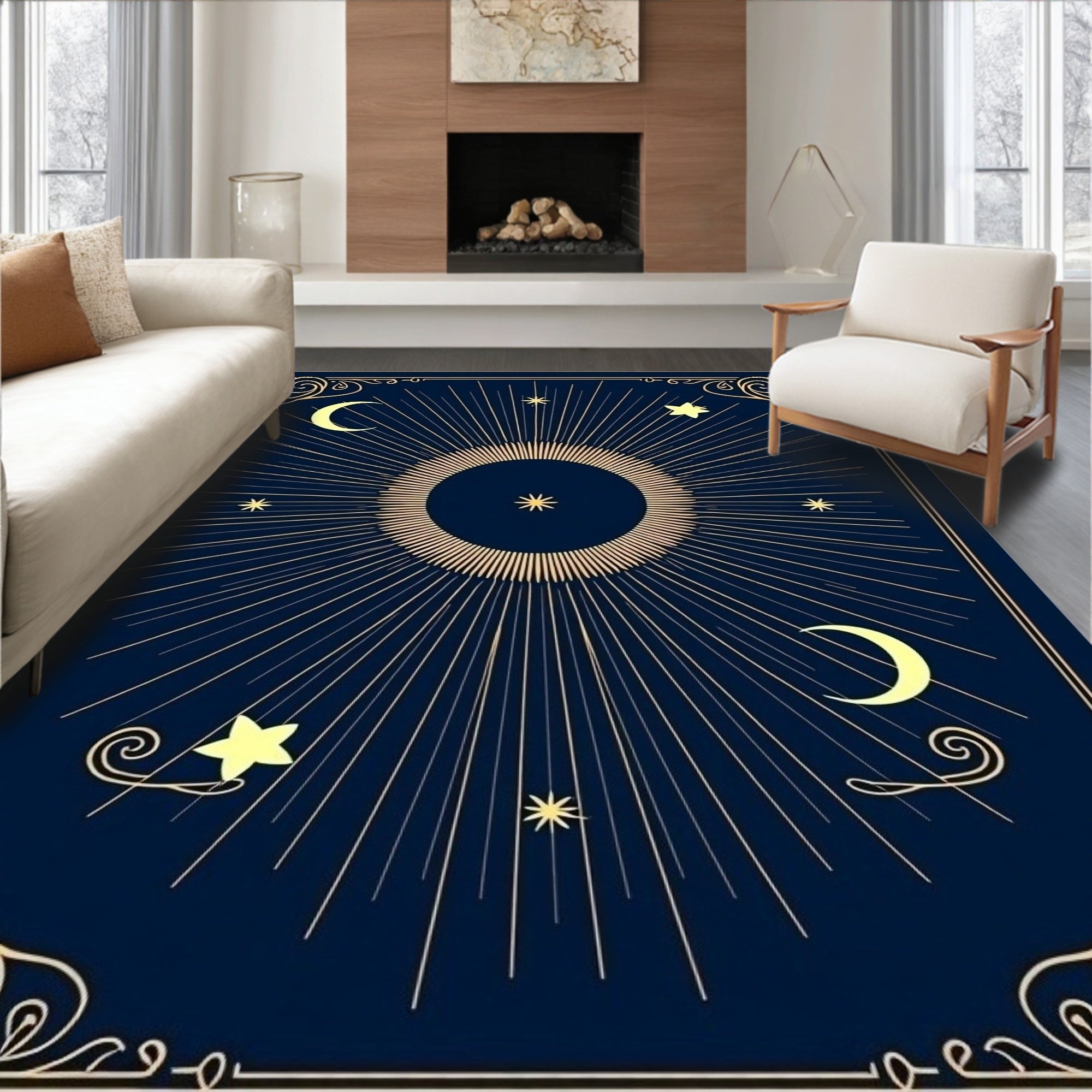 Celestial Sun Moon Star Pattern Rug
