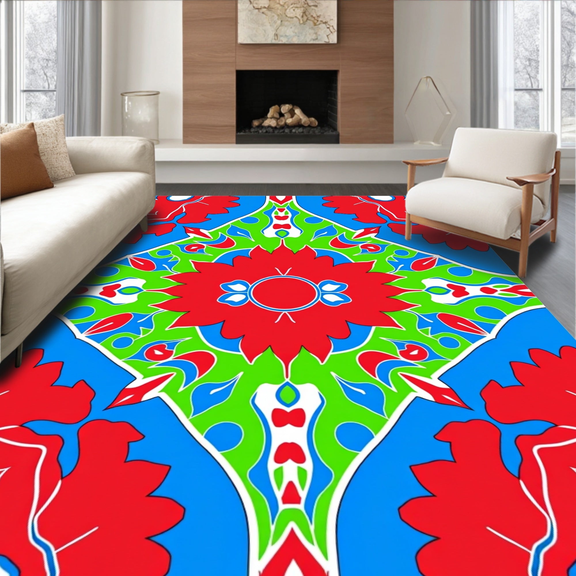 Bold Geometric Floral Tile Design Rug
