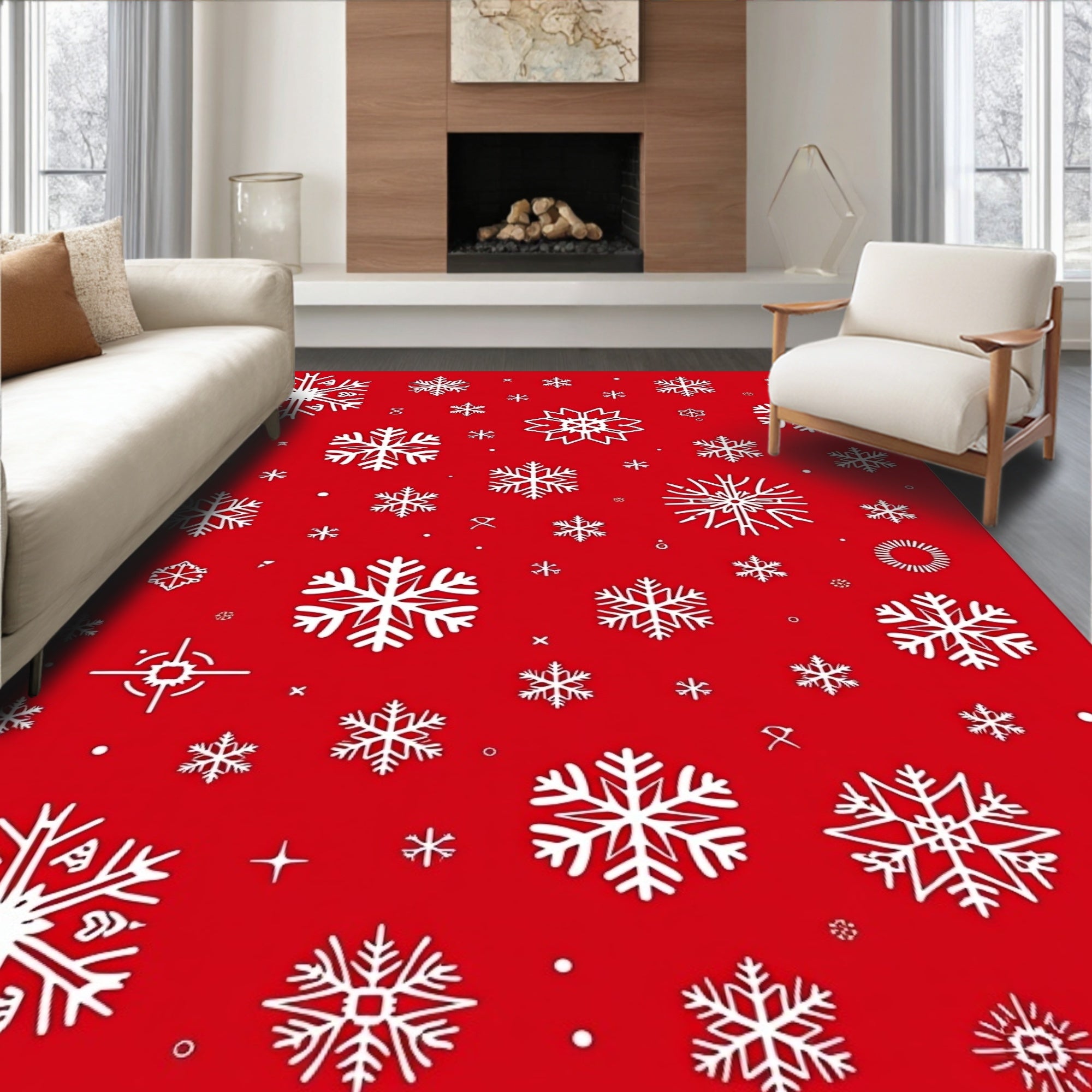 White Snowflake Festive Pattern Rug