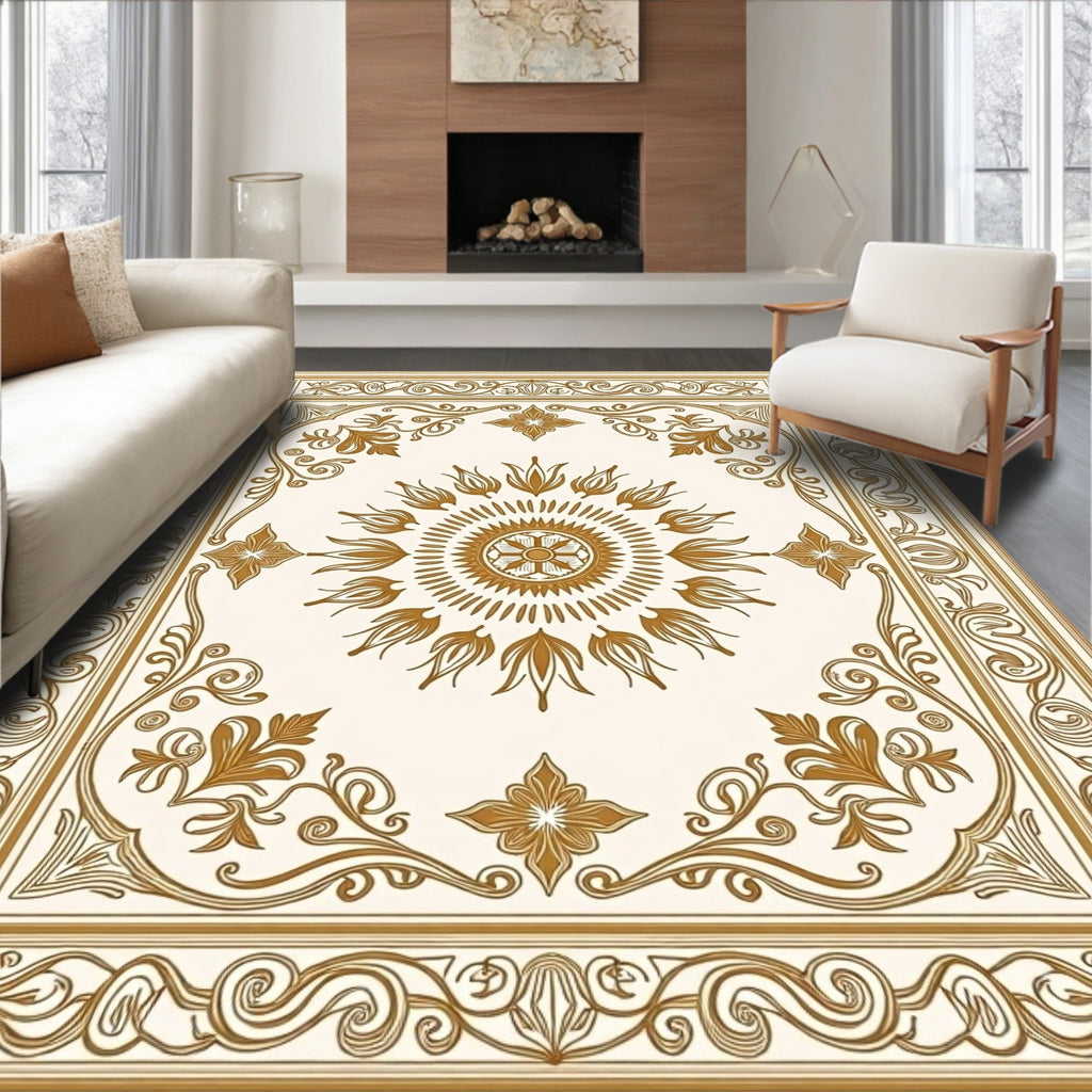 Elegant Gold Floral Medallion Rug