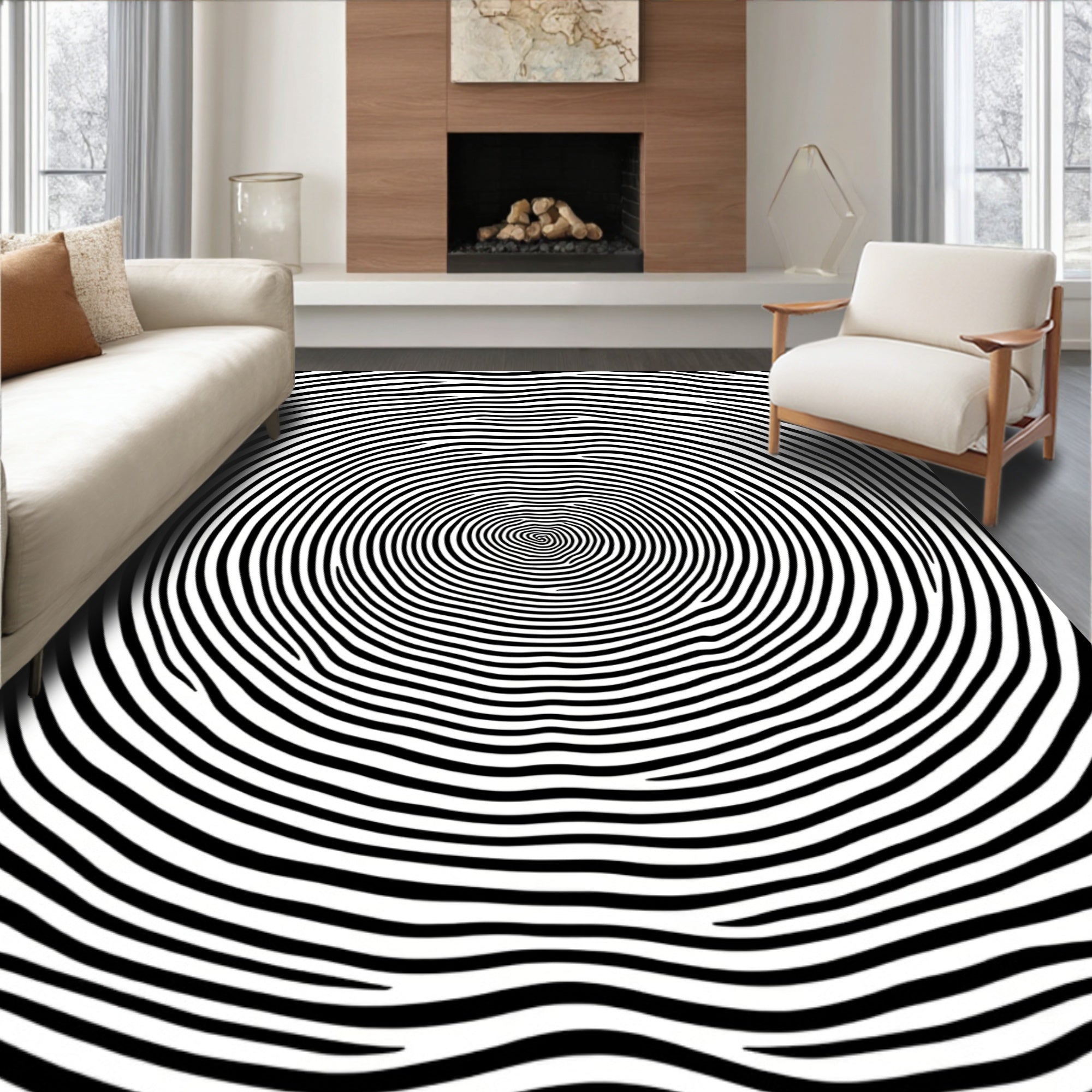 Hypnotic Black White Swirl Pattern Rug