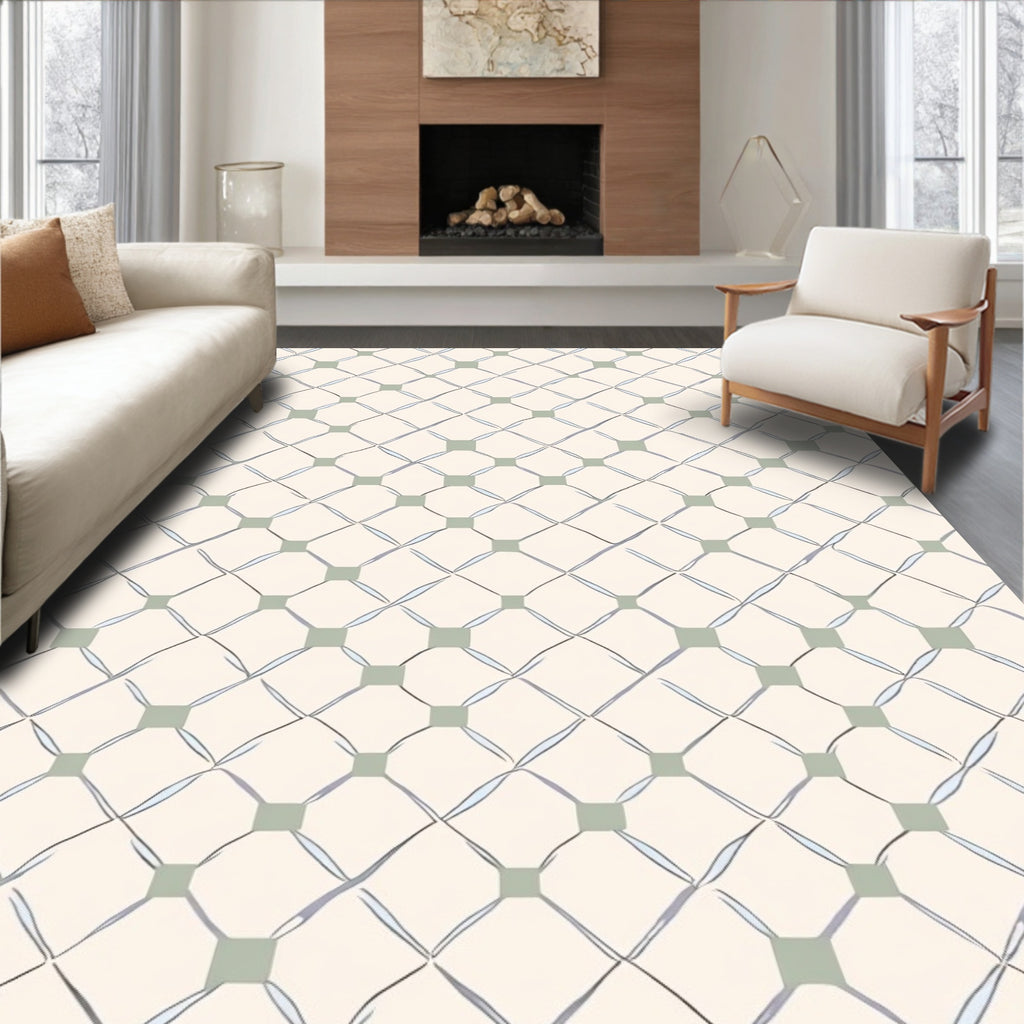 Chic Grid Pattern with Sage Accents Rug