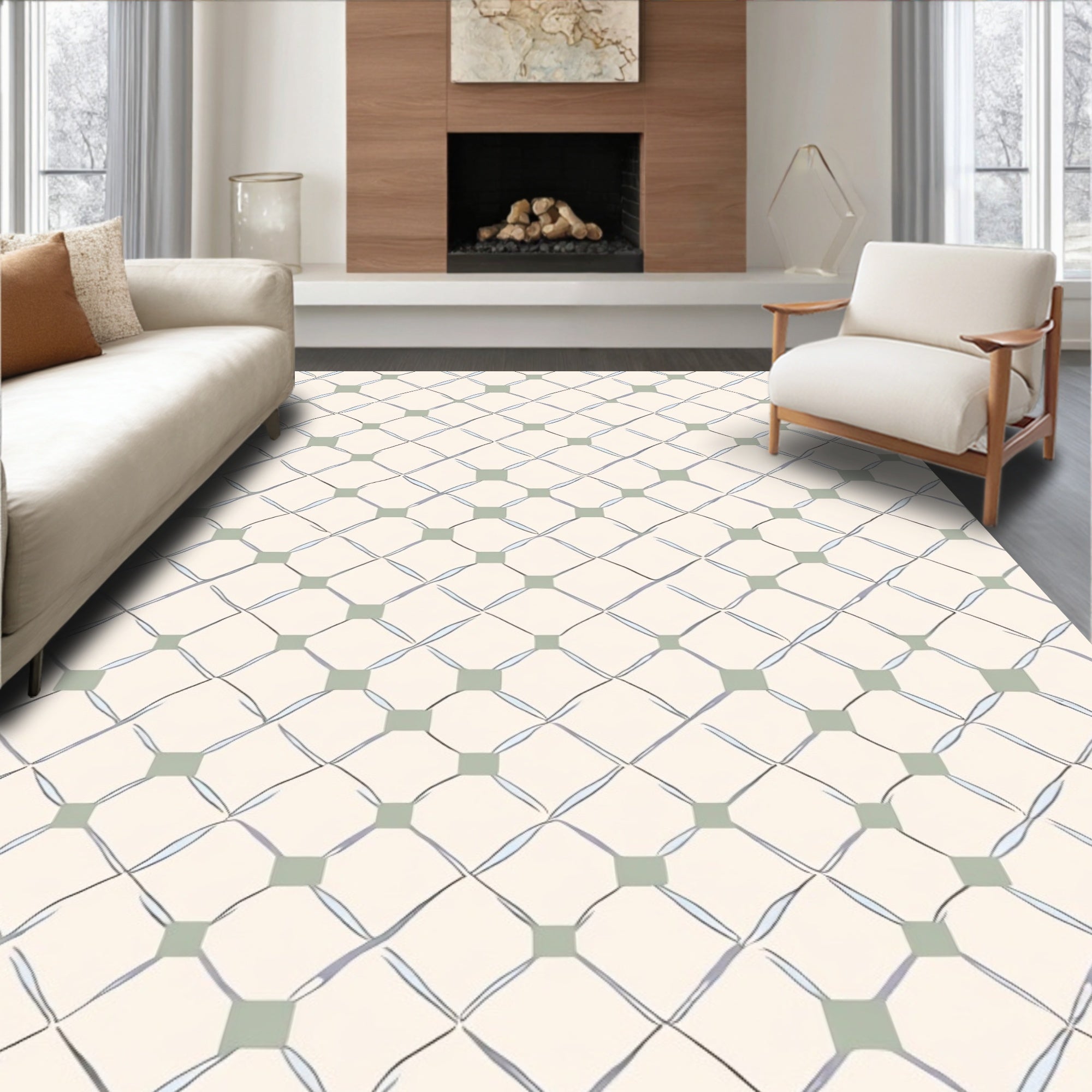 Chic Grid Pattern with Sage Accents Rug