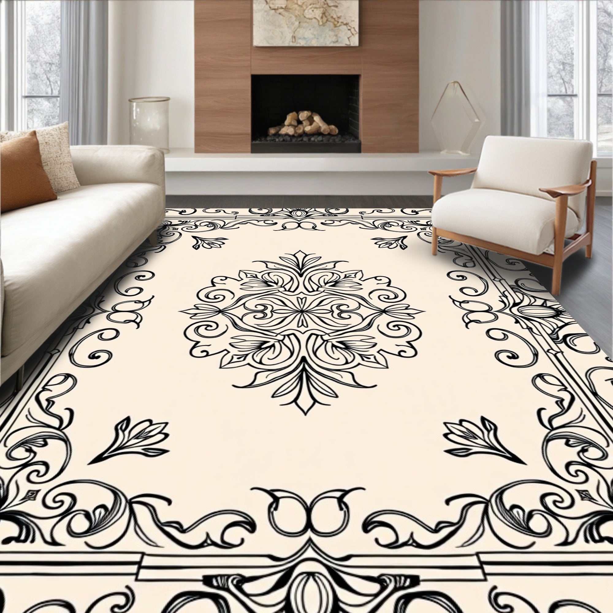 Elegant Floral Scrollwork Decorative Rug