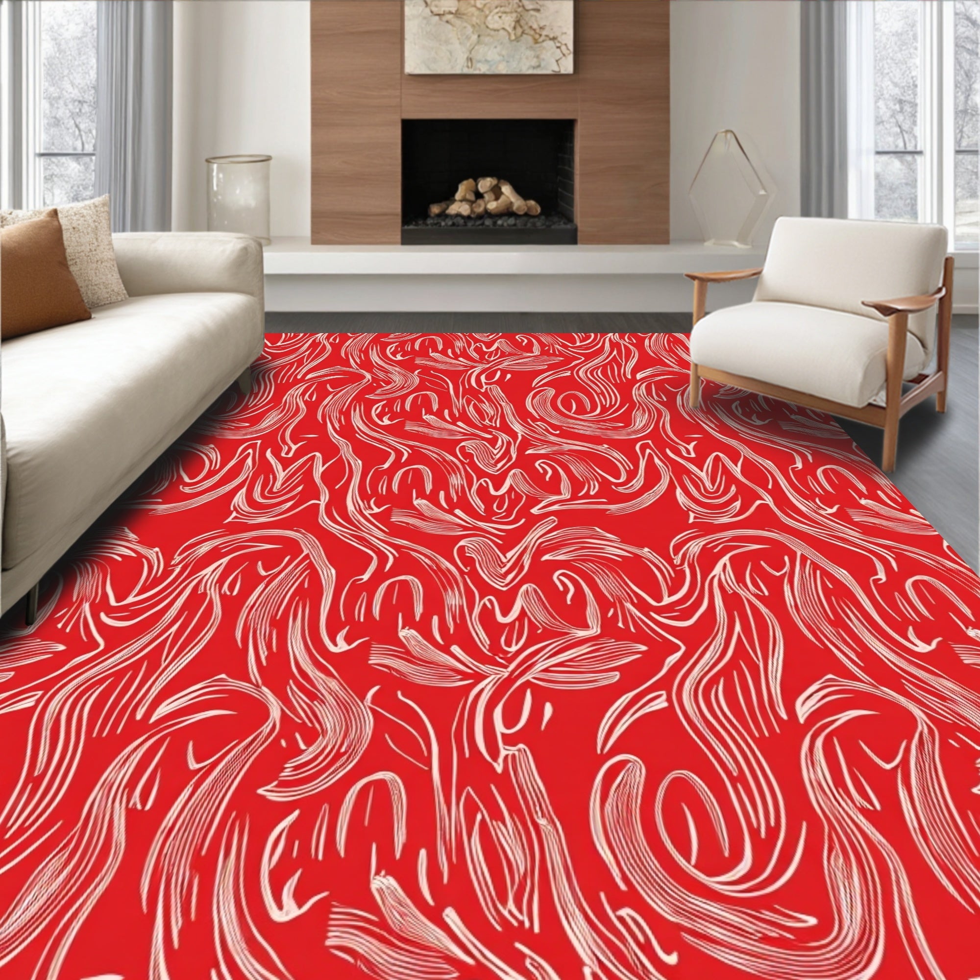 Crimson Swirl Pattern Rug