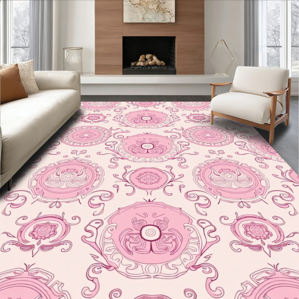 Pink Floral Medallion Pattern Rug