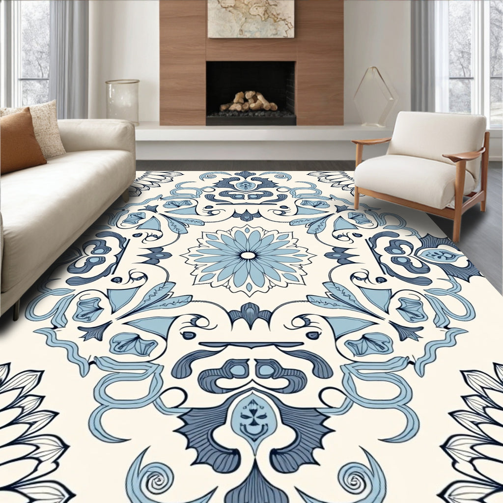Ornate Floral Scrollwork Pattern Rug