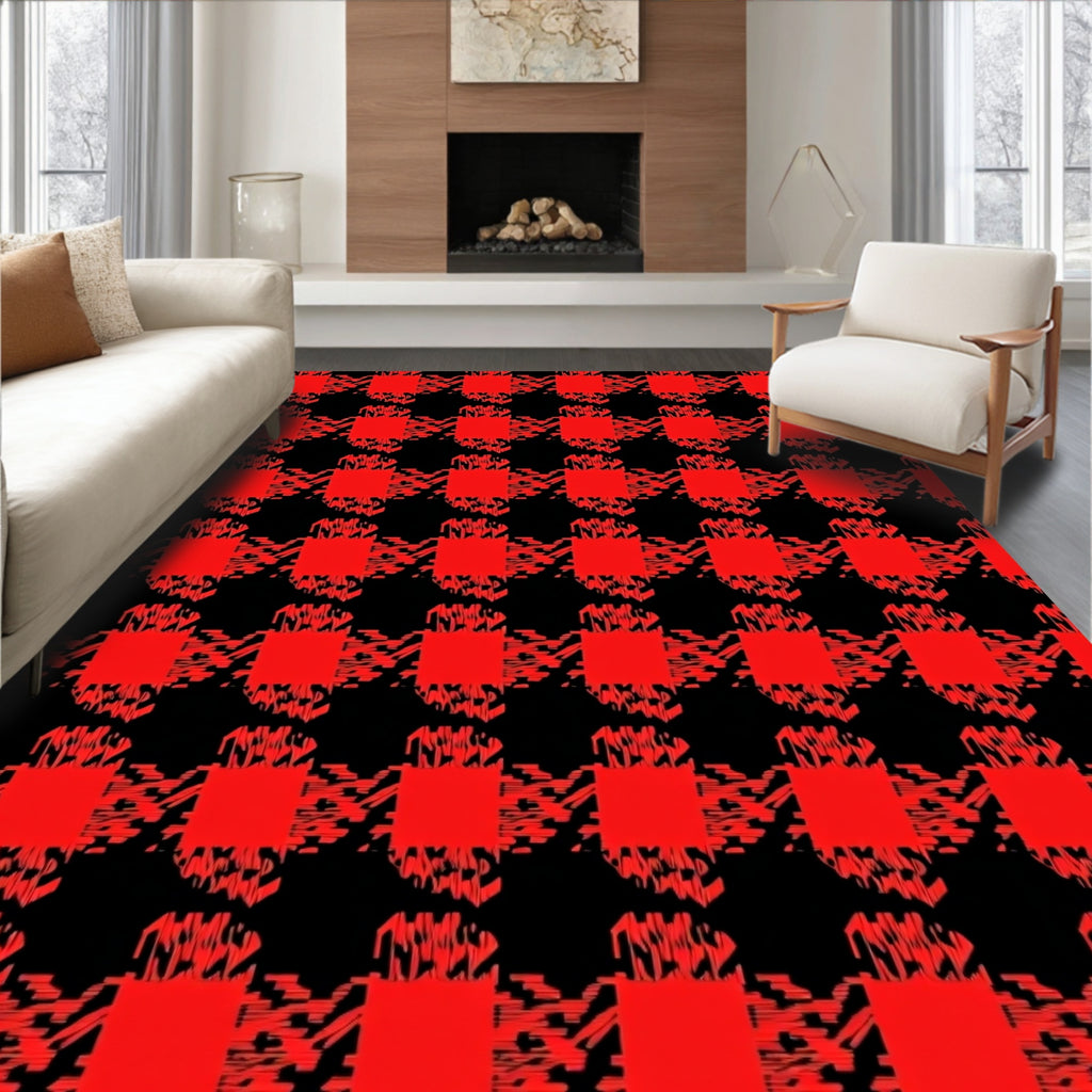 Classic Houndstooth Red Pattern Rug