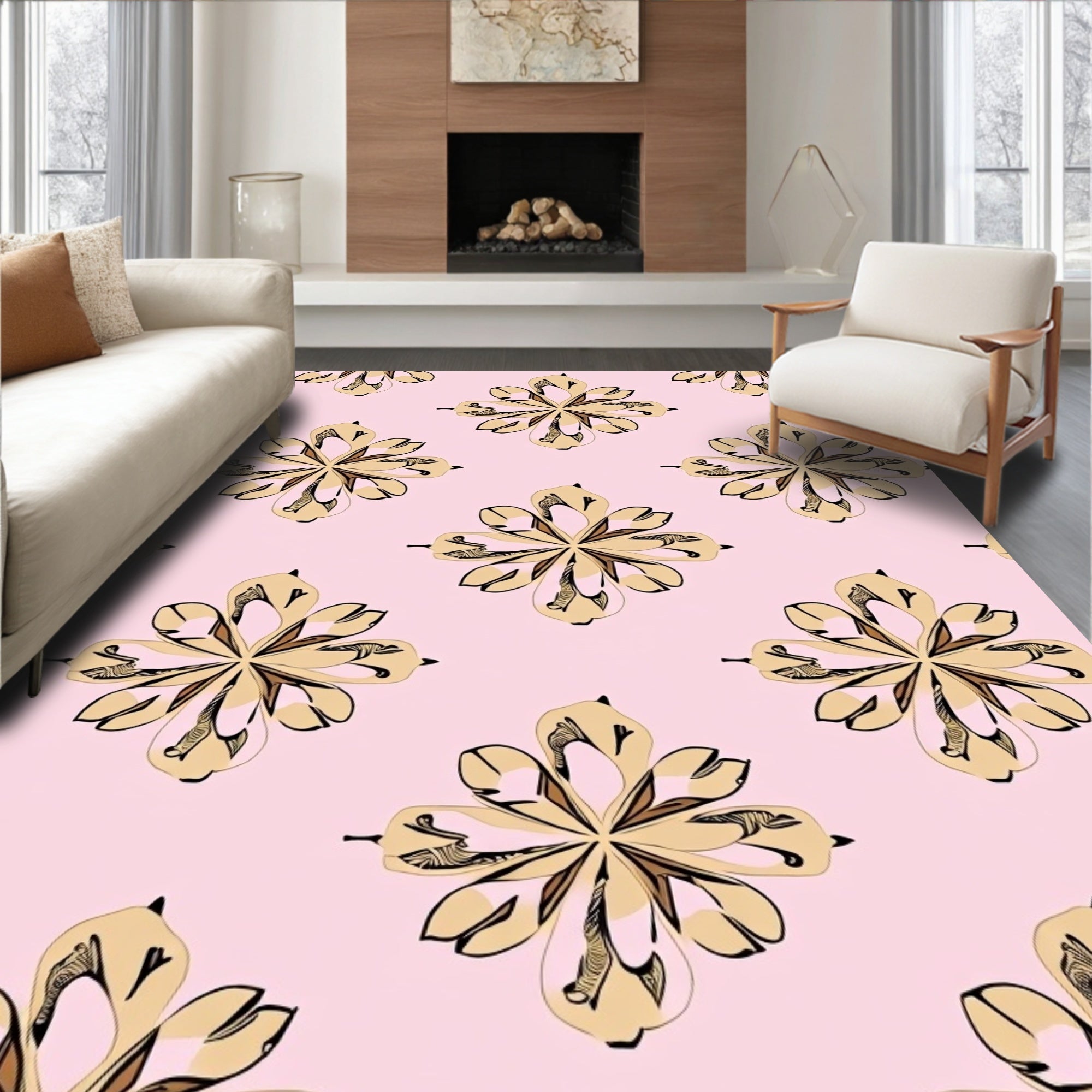 Patterned Floral Beige Pink Design Rug