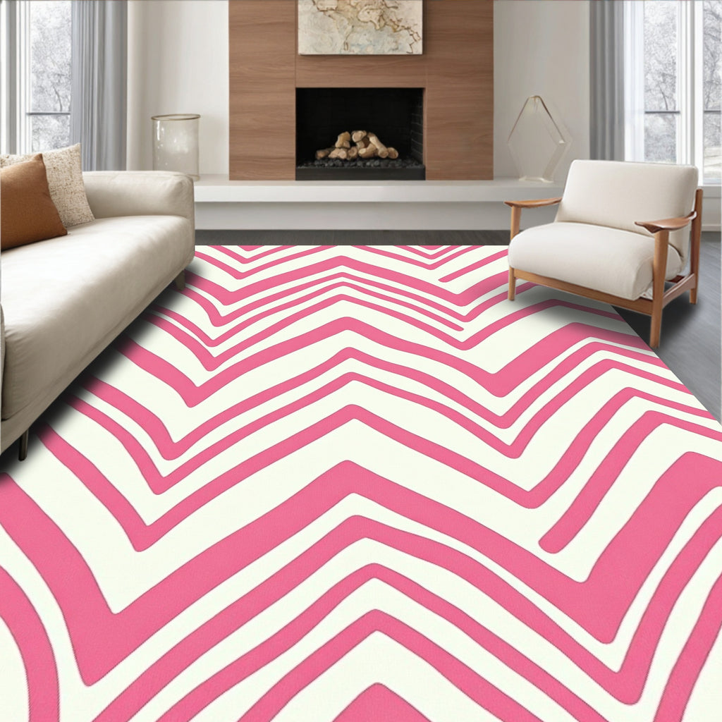Pink Wavy Zigzag Pattern Rug