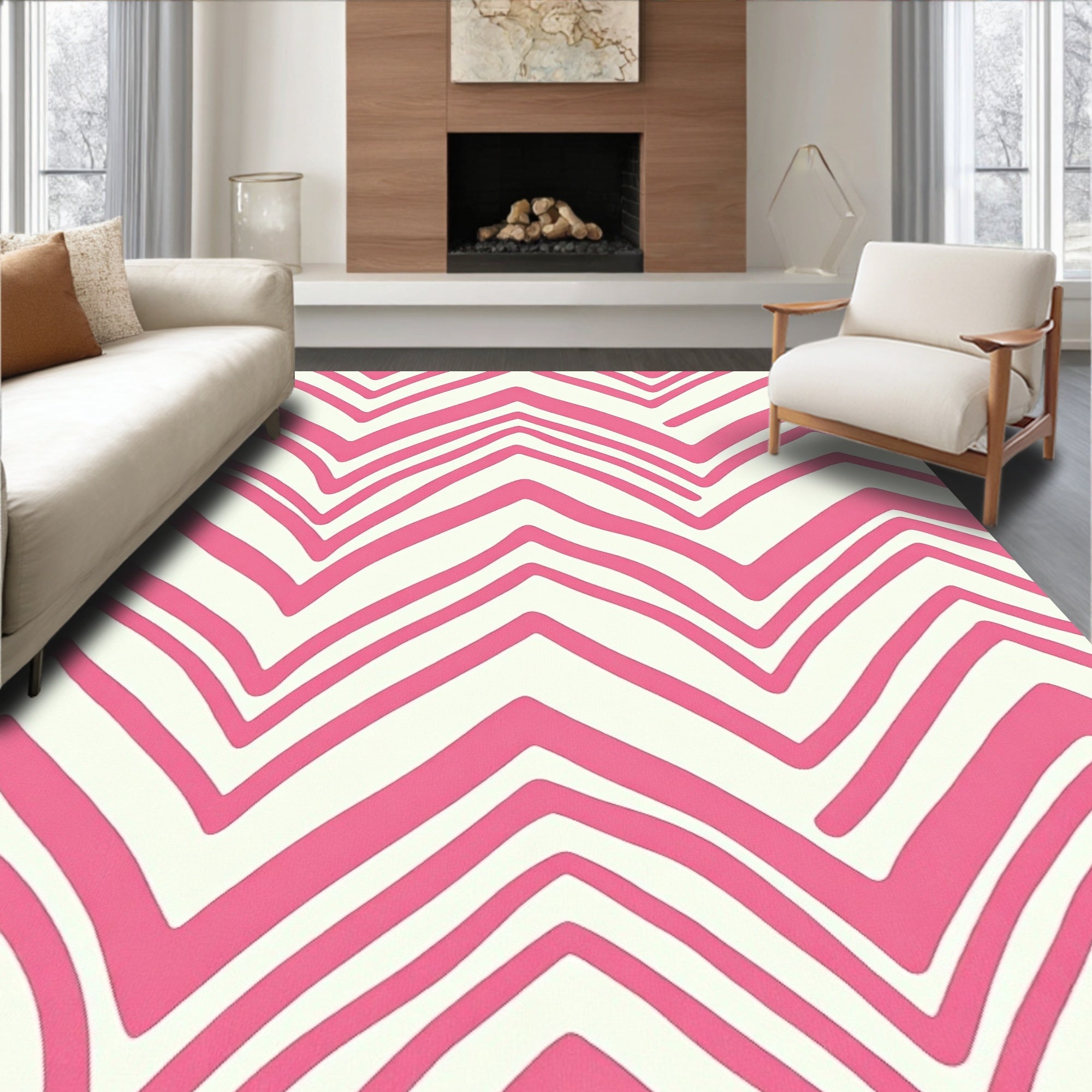 Pink Wavy Zigzag Pattern Rug