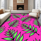 Vibrant Pink Green Leafy Frond Rug
