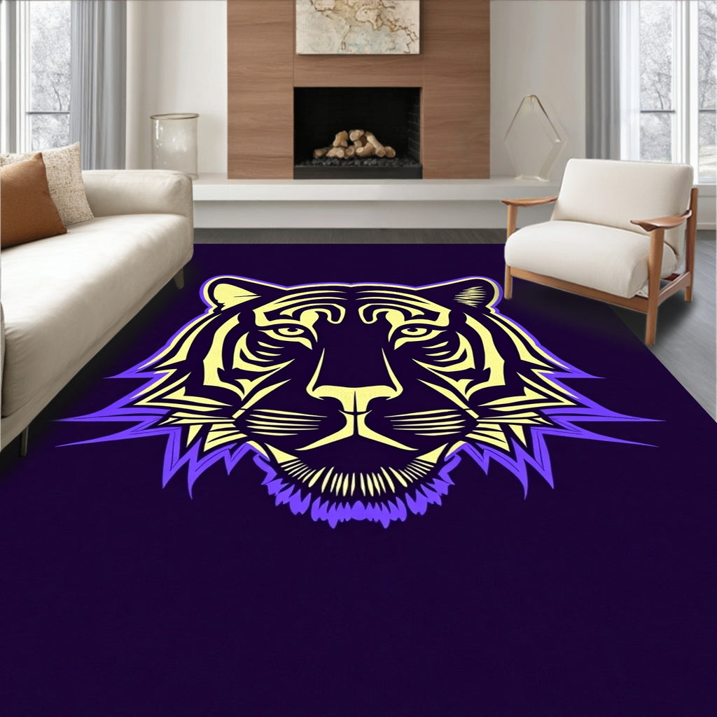 Bold Tiger Face Tribal Design Rug