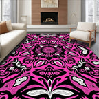 Vibrant Pink Black Mandala Pattern Rug