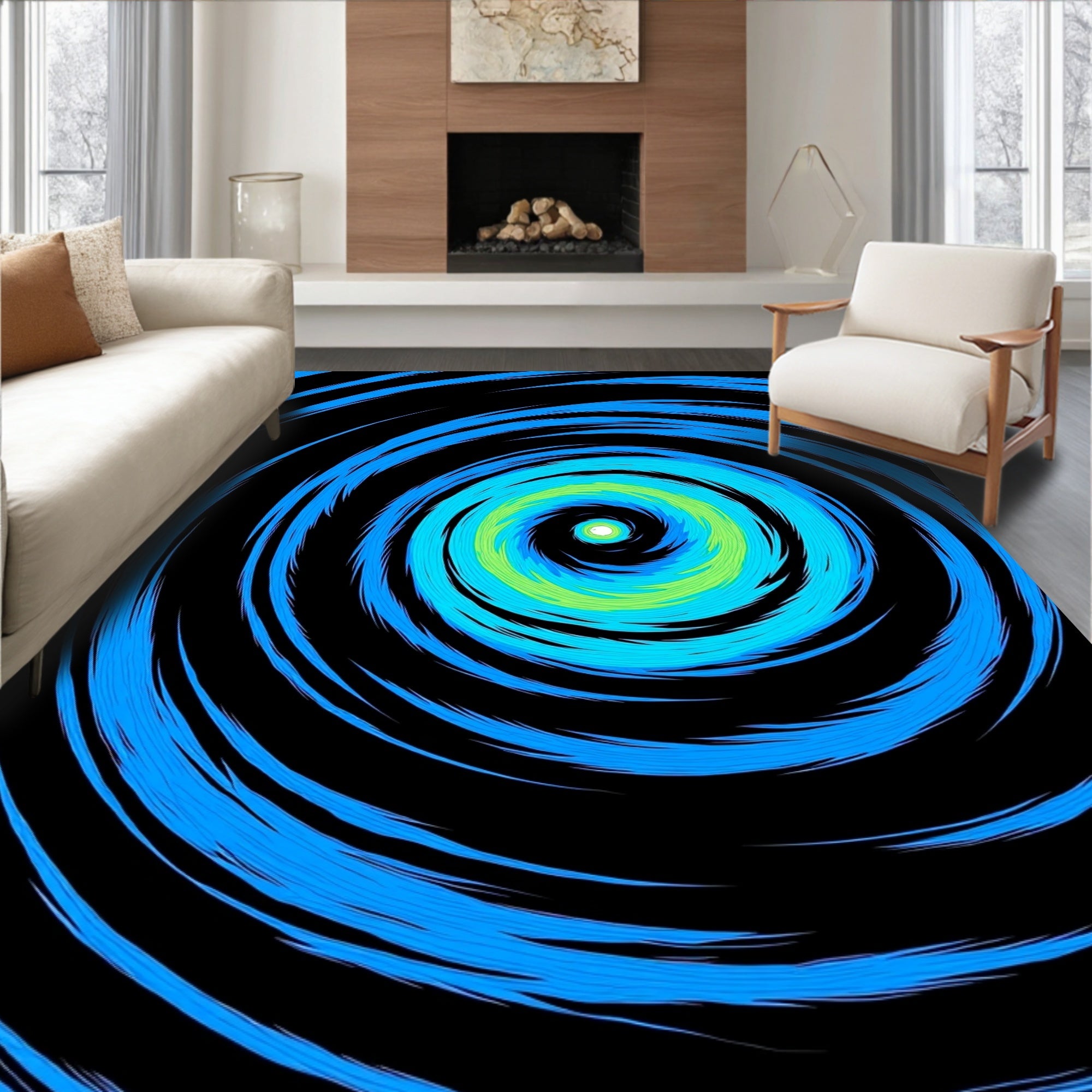 Abstract Blue Green Swirl Pattern Rug