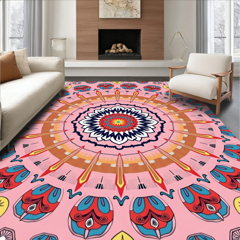 Vibrant Radial Floral Pattern Rug