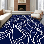 Abstract White Swirls Dark Blue Design Rug