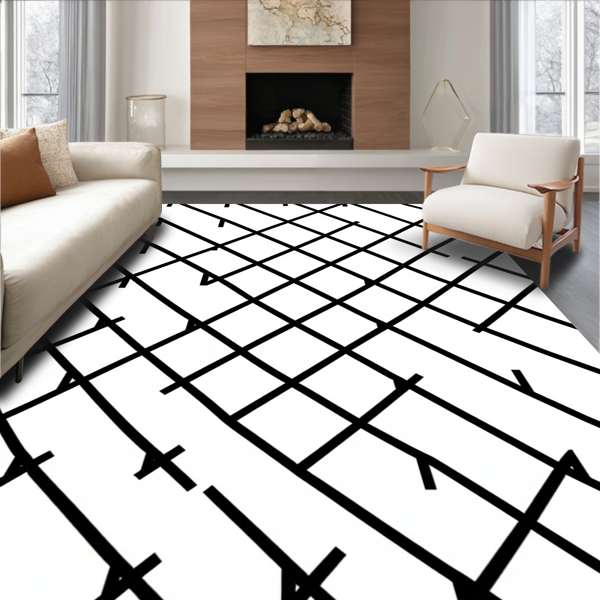 Monochromatic Interlocking Grid Pattern Rug