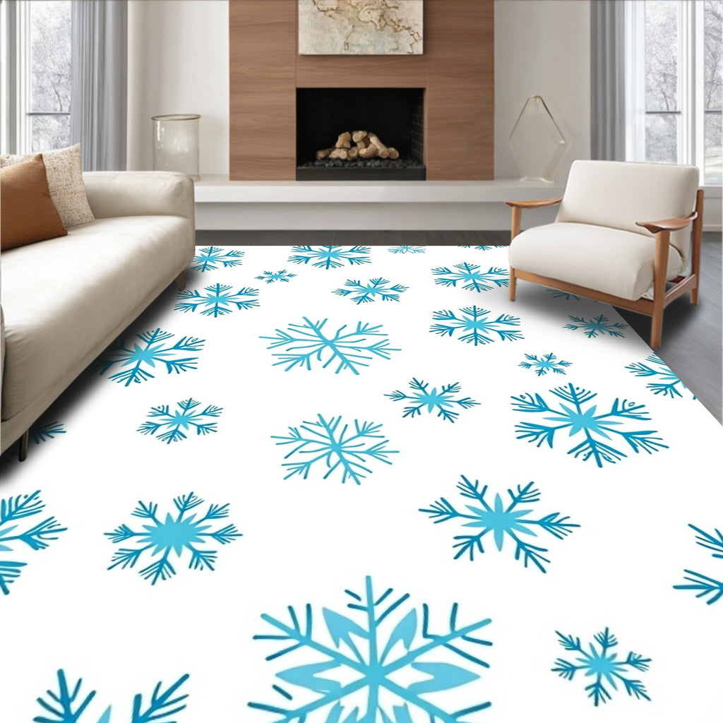 Winter Sky Blue Snowflake Scatter Rug